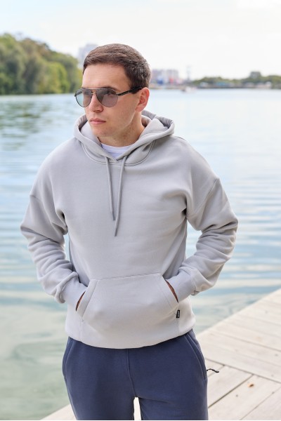 Худі з капюшоном чоловічий з начосом, попелястий (М0210.4)