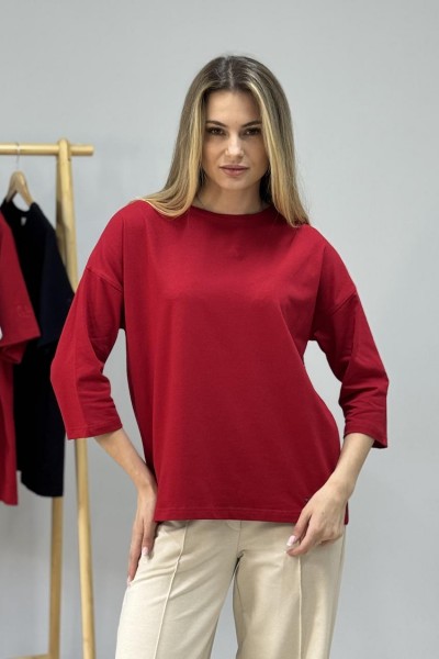 Кофта-лонгслів жіноча з рукавом 3/4 червона (М181)