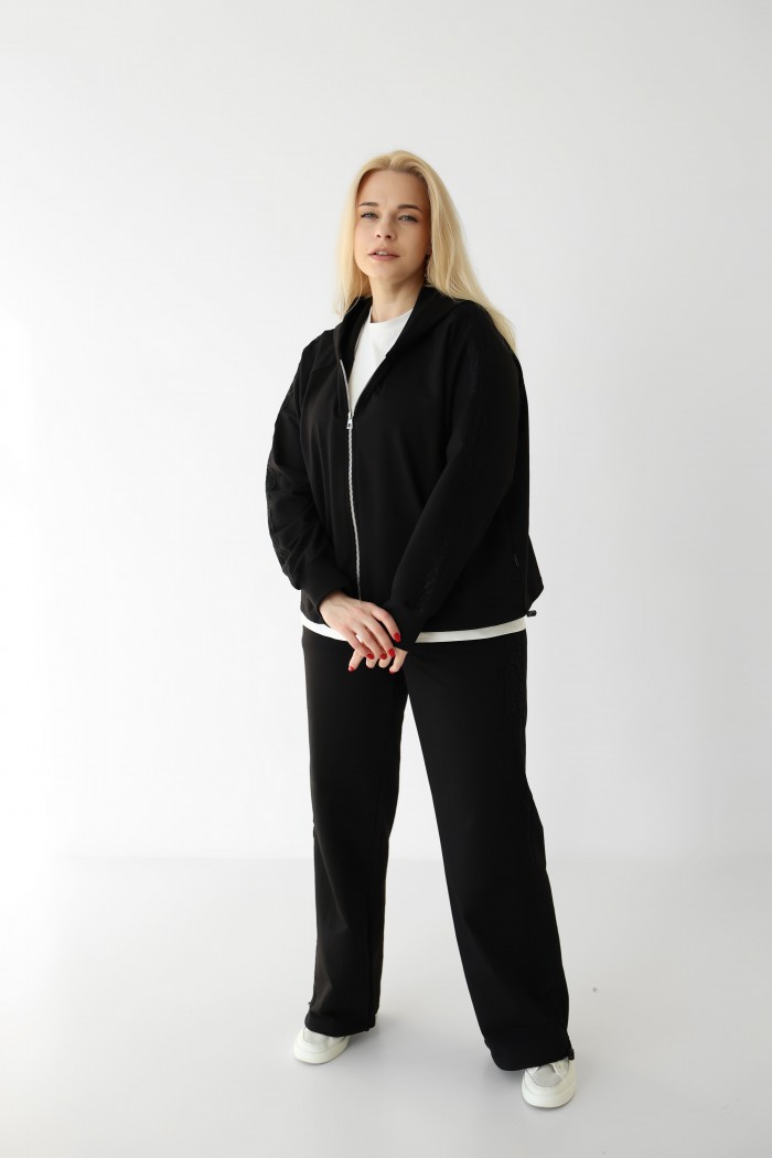 Костюм на молнии с кружевом М219.2 (2х нить), черный