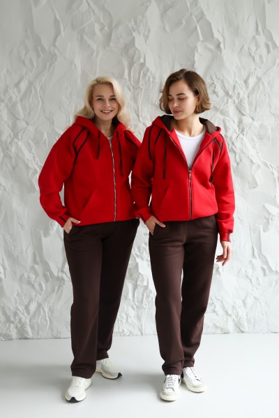Костюм жіночий з начосом, червоний+коричневий (М244.4)