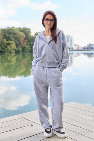 Жіночий oversize костюм на блискавці з начосом, меланж (М239.4)