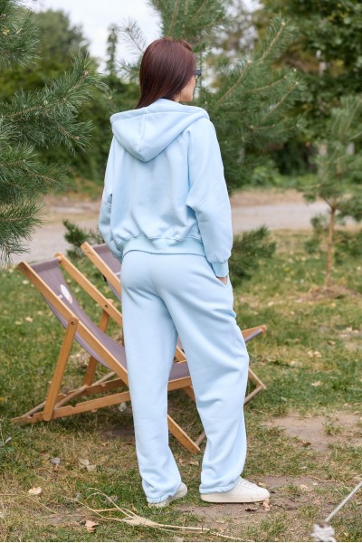 Жіночий oversize костюм на блискавці з начосом, небесний (М239.4)