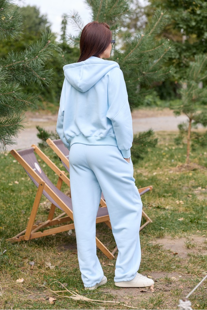 Жіночий oversize костюм на блискавці з начосом, небесний (М239.4)