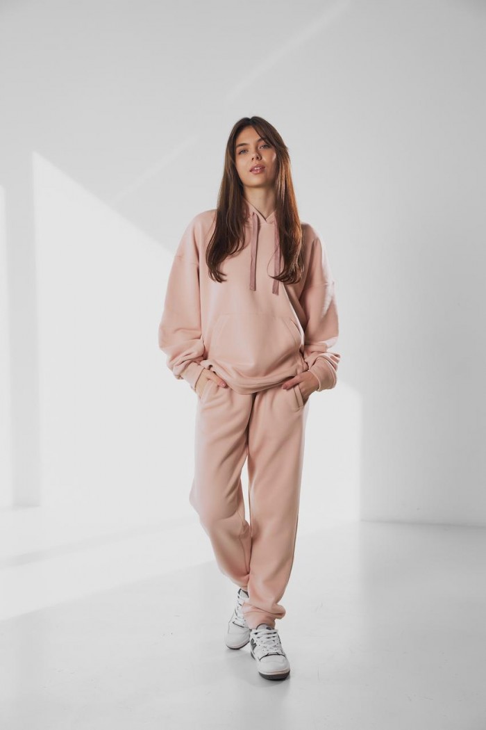 Спортивний костюм жіночий з світшотом та джогерами 3х-петля М124 пудра