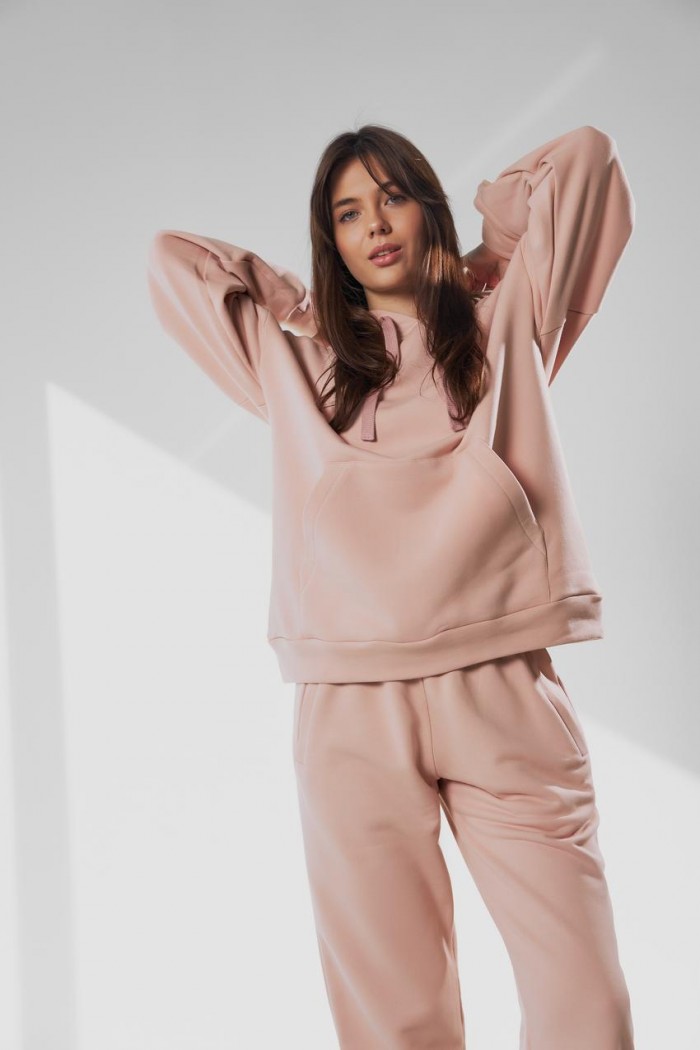 Спортивний костюм жіночий з світшотом та джогерами 3х-петля М124 пудра
