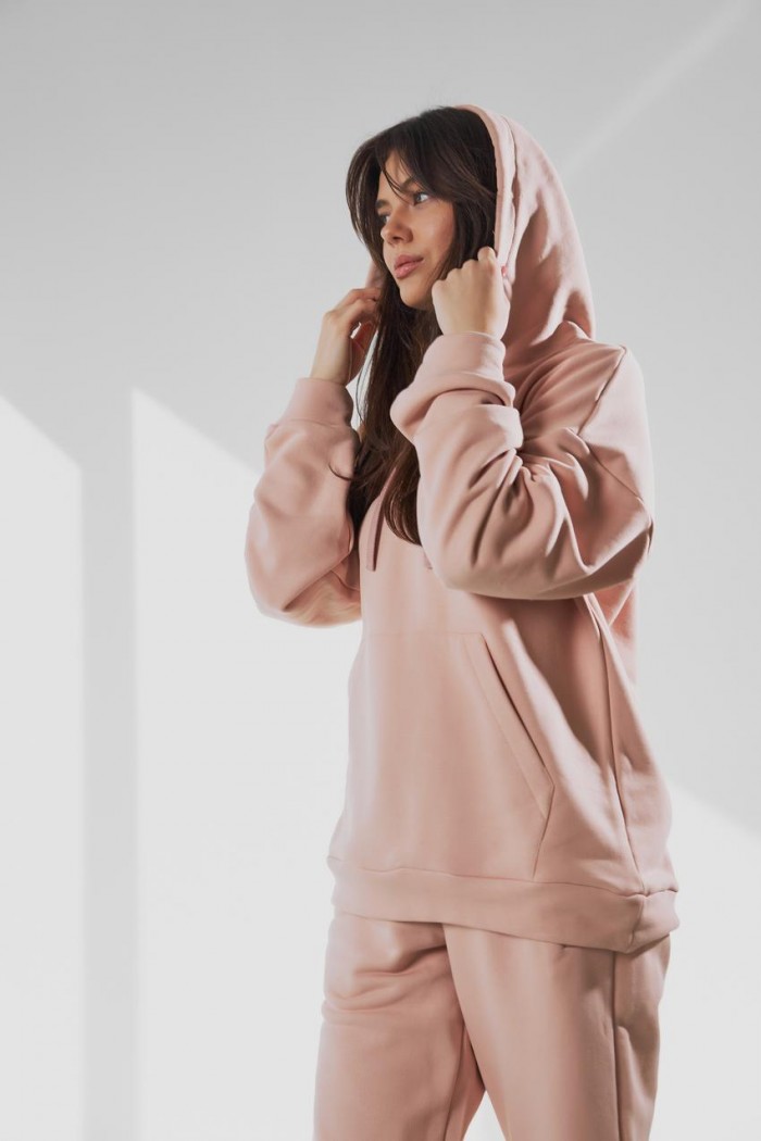 Спортивний костюм жіночий з світшотом та джогерами 3х-петля М124 пудра