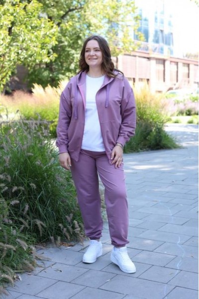 Женский спортивный костюм (худы на замке + джогеры) фиолет (М136.2)
