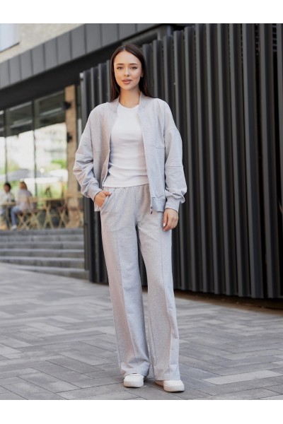 Жіночий костюм з бомбером на замку М154.2 (2х нитка), меланж