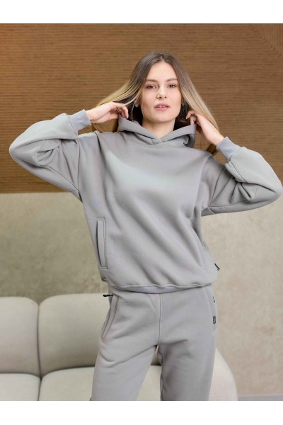 Утепленный женский спортивный костюм из худи с капюшоном М162.4, светло-серый