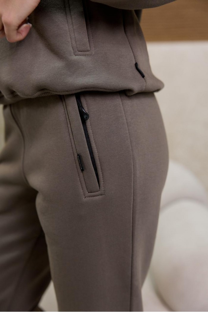 Утеплений жіночий спортивний костюм з худі з капюшоном М162.4, бежево-сірий