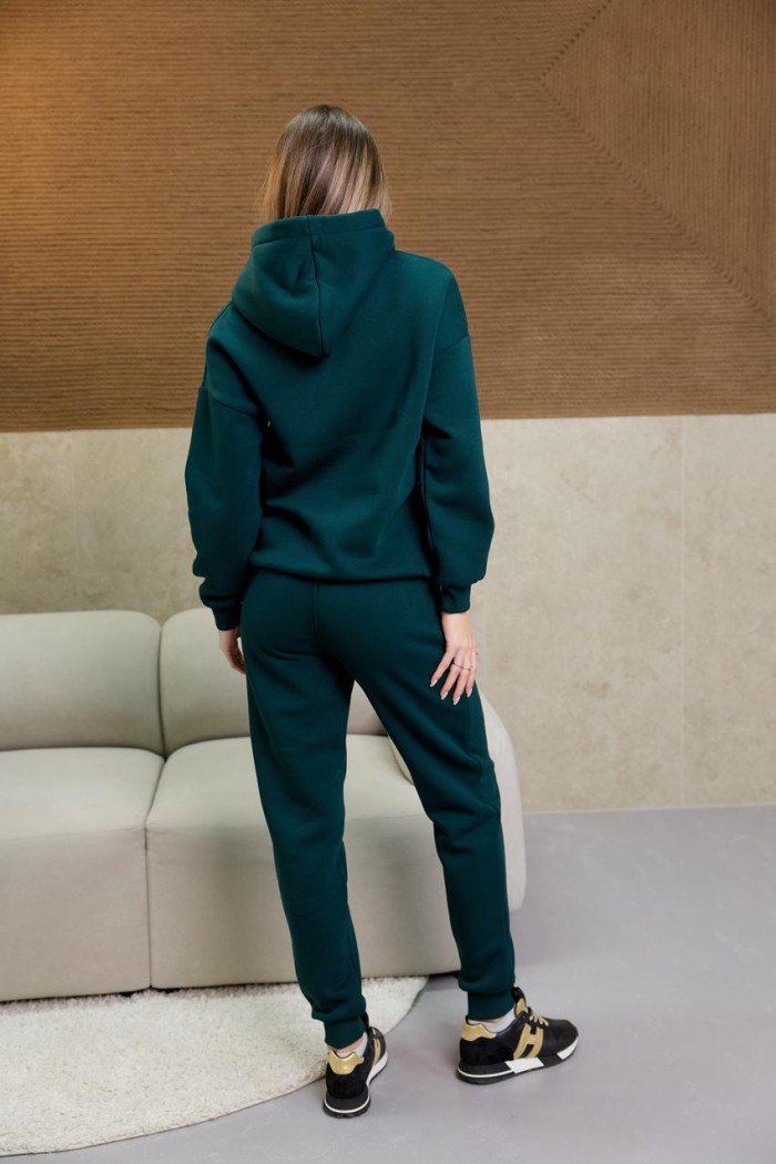 Утепленный женский спортивный костюм с худи с капюшоном М162.4, изумруд
