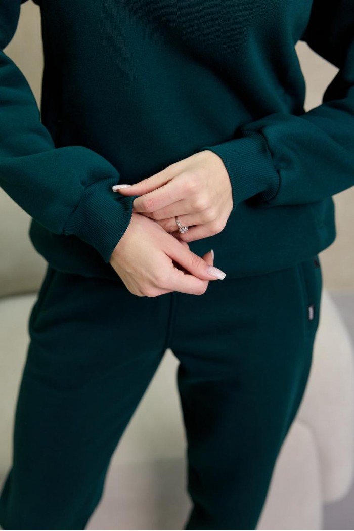 Утепленный женский спортивный костюм с худи с капюшоном М162.4, изумруд