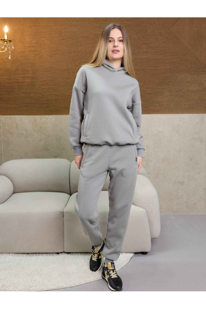 Утепленный женский спортивный костюм из худи с капюшоном М162.4, светло-серый