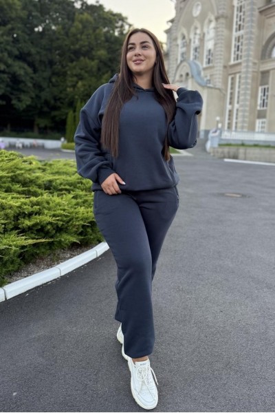 Утеплений жіночий спортивний костюм з худі з капюшоном графіт (М162.4)
