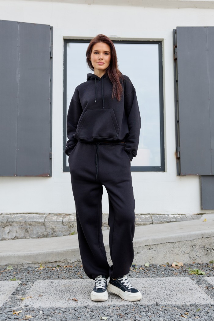 Жіночий oversize костюм з начосом, чорний (М238.4)