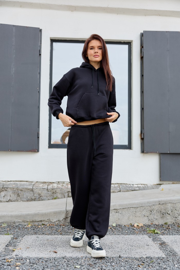 Жіночий oversize костюм з начосом, чорний (М238.4)