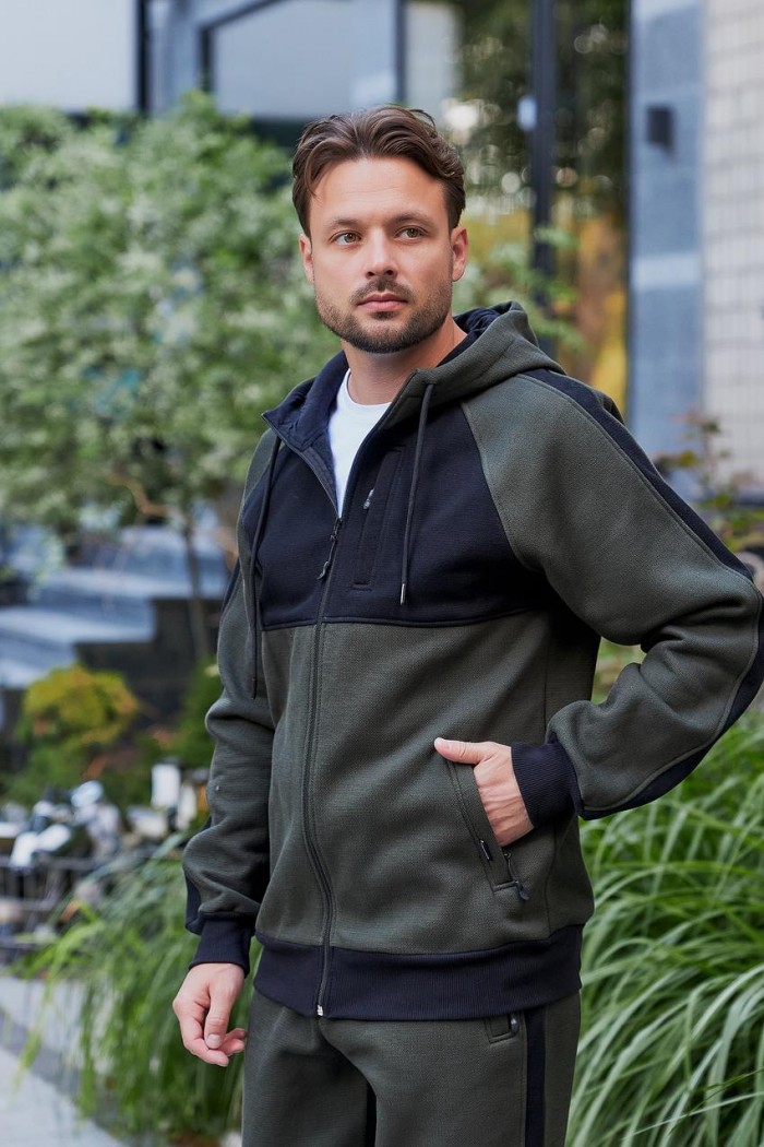 Спортивний чоловічий костюм лакоста хакі + чорний (М83.4)