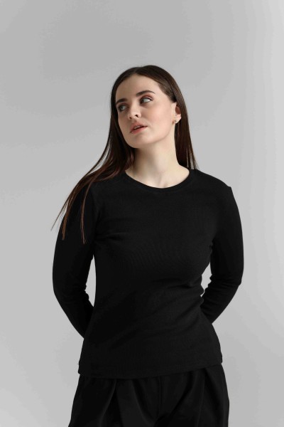 Лонгслив женский рубчик, черный (М223)