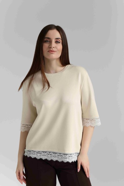 Женская кофта с кружевом М226, таш