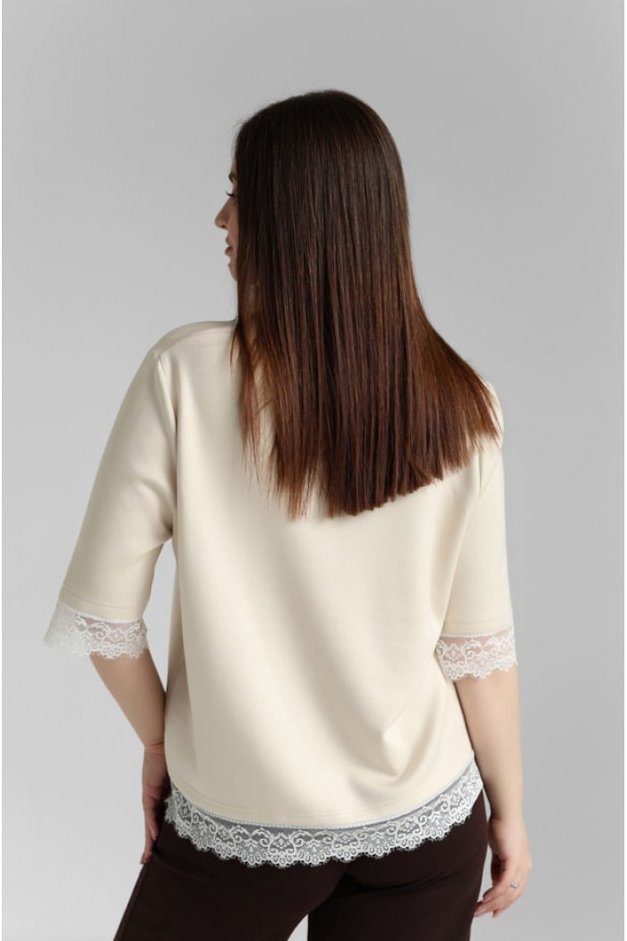 Женская кофта с кружевом М226, таш