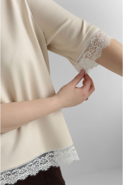 Женская кофта с кружевом М226, таш