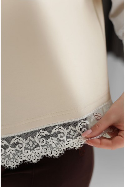 Женская кофта с кружевом асимметрия М227, таш