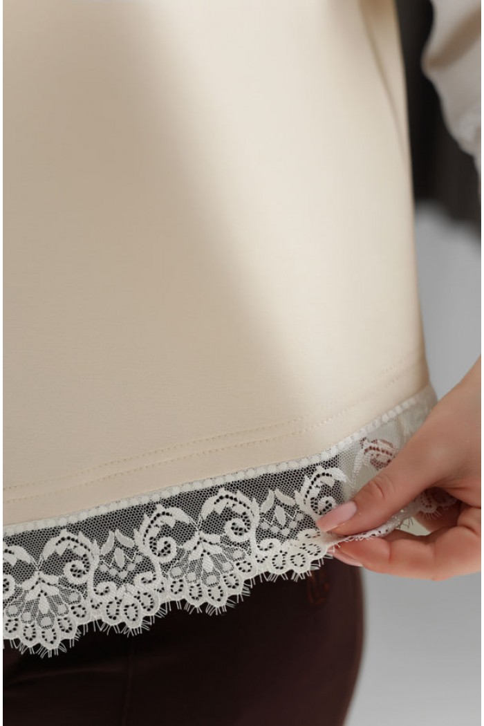 Женская кофта с кружевом асимметрия М227, таш