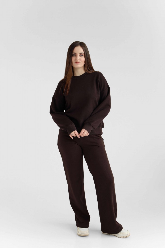 Женские брюки прямой крой из трикотажа, коричневые (М0121.3)