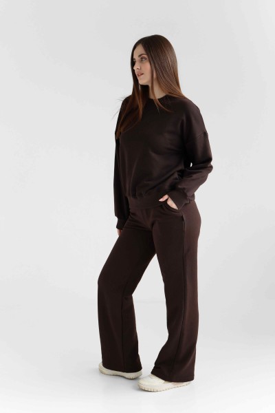Женские брюки прямой крой из трикотажа, коричневые (М0121.3)