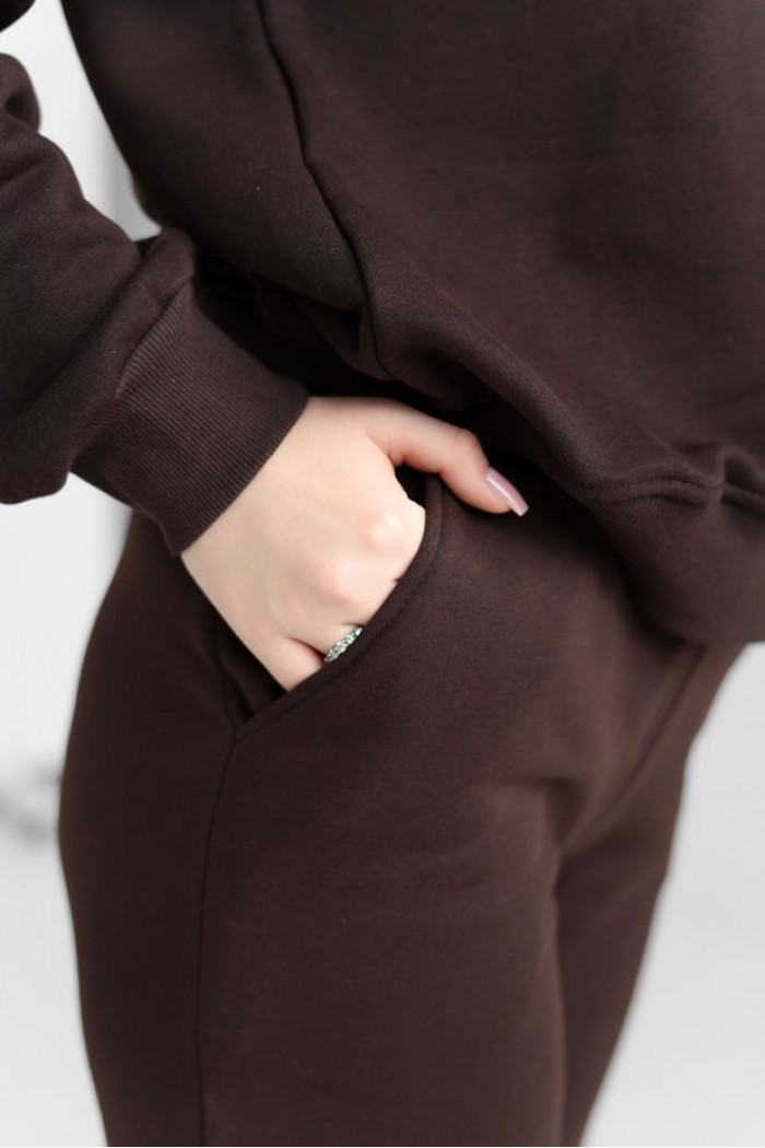 Женские брюки прямой крой из трикотажа, коричневые (М0121.3)