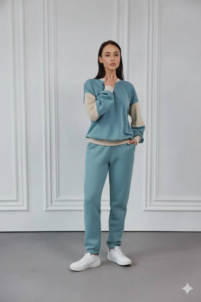 Спортивные штаны-джоггеры на резинке М117.3 (3х - нитка петля) темно-голубой