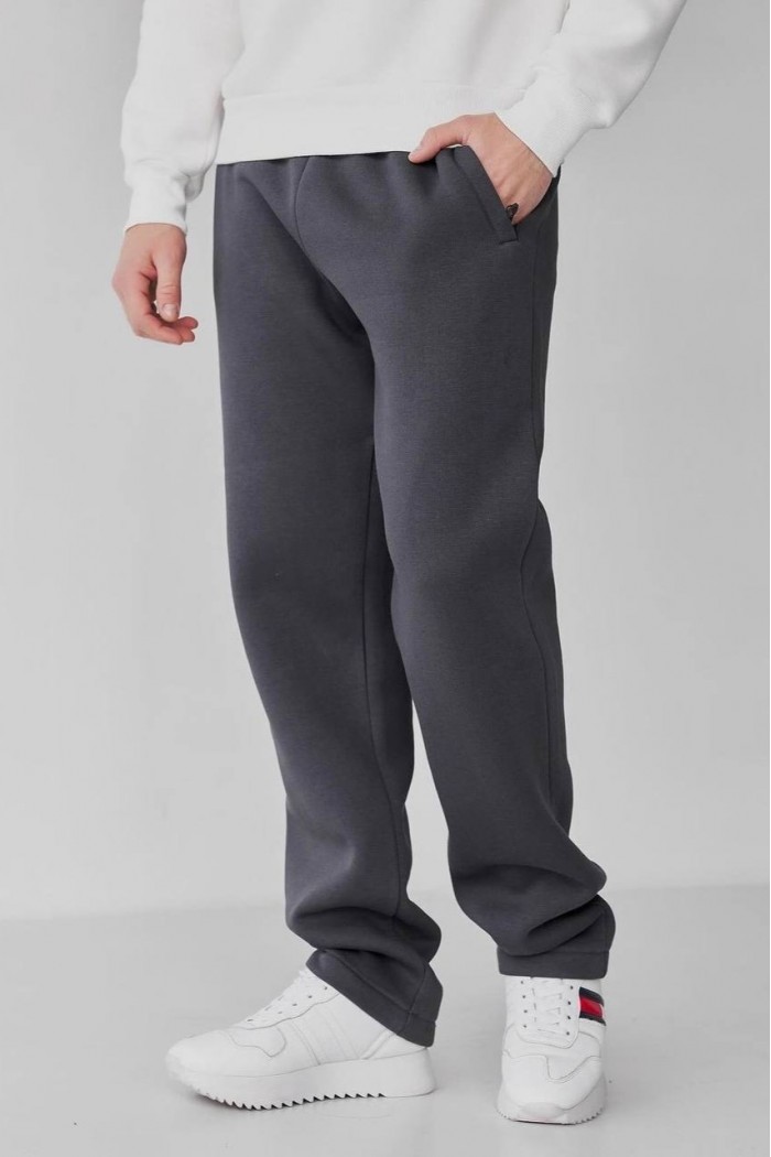 Спортивные штаны мужские прямые с начесом синие (М75)