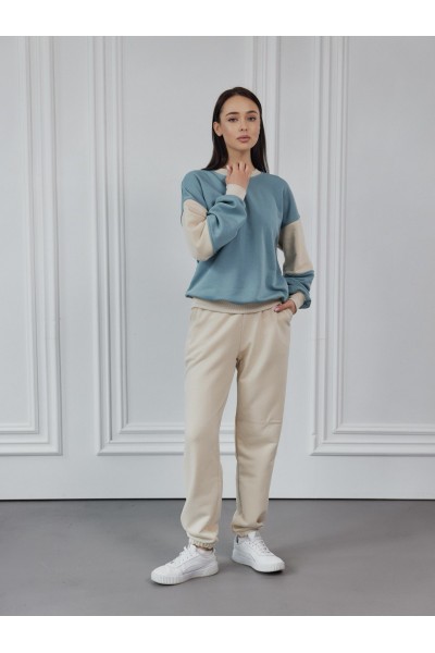 Світшот жіночий темно блакитний+беж