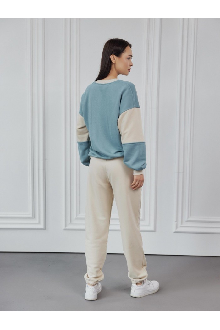 Світшот жіночий темно блакитний+беж